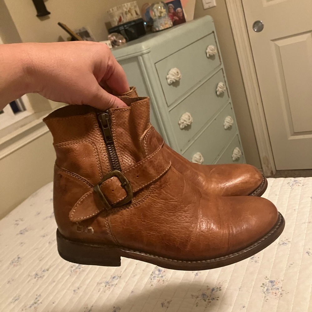 Bed Stu Cognac Leather Ankle Boot with Brass Buckle - Picture 3 of 13